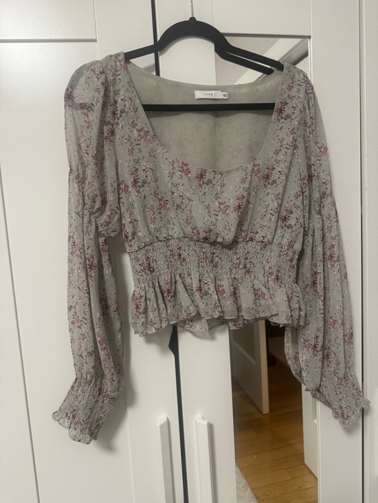 Lush Tops - Lush Sage Green Floral Smocked Peasant Blouse